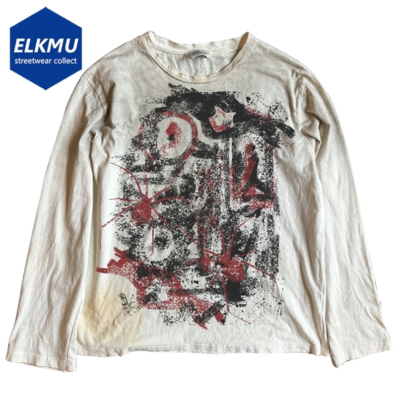 Vintage Oversized Tshirts Dark Gothic Loose Long Sleeve T Shirts Harajuku Streetwear Retro Tshirts Hip Hop Y2K Tee Tops250828