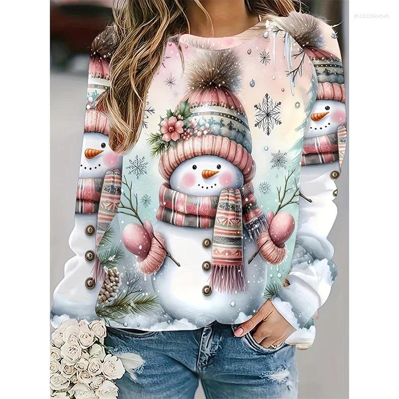 Women's Hoodies Christmas Snowman 3D Printed Sweatshirt Fashion Casual Street Style Crew Neck Hoodie Pullover Harajuku Top Wom