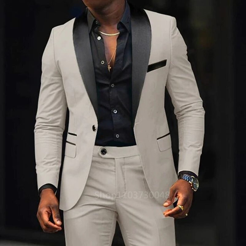Casual 2 Piece Men Wedding Suits Solid Slim Fit Shawl Lapel Blazer Pant ns Party Prom Man Business Wear Suit 250828