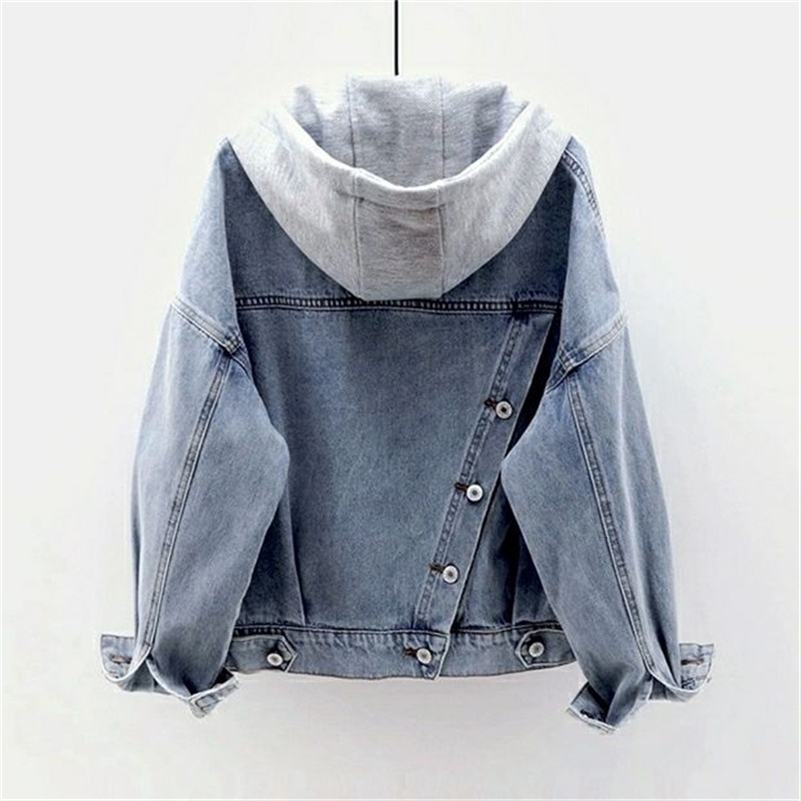 Denim Jacket Female Student Korean Loose Short Jacket Long Sleeved Hooded Jacket MultiPocket Versatile Top Women Autumn Winter 250828
