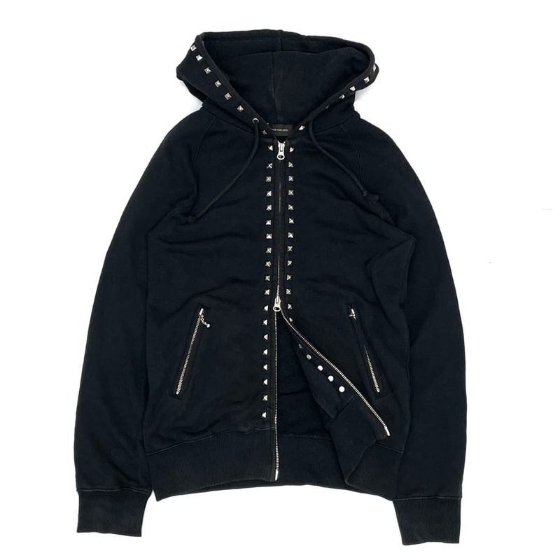 Fall Edgy Rivet Embellished Zip Up Hoodie Women Punk Rock Y2K Oversized Black Sweatshirt Gothic Vintage Style Cozy Street 250828