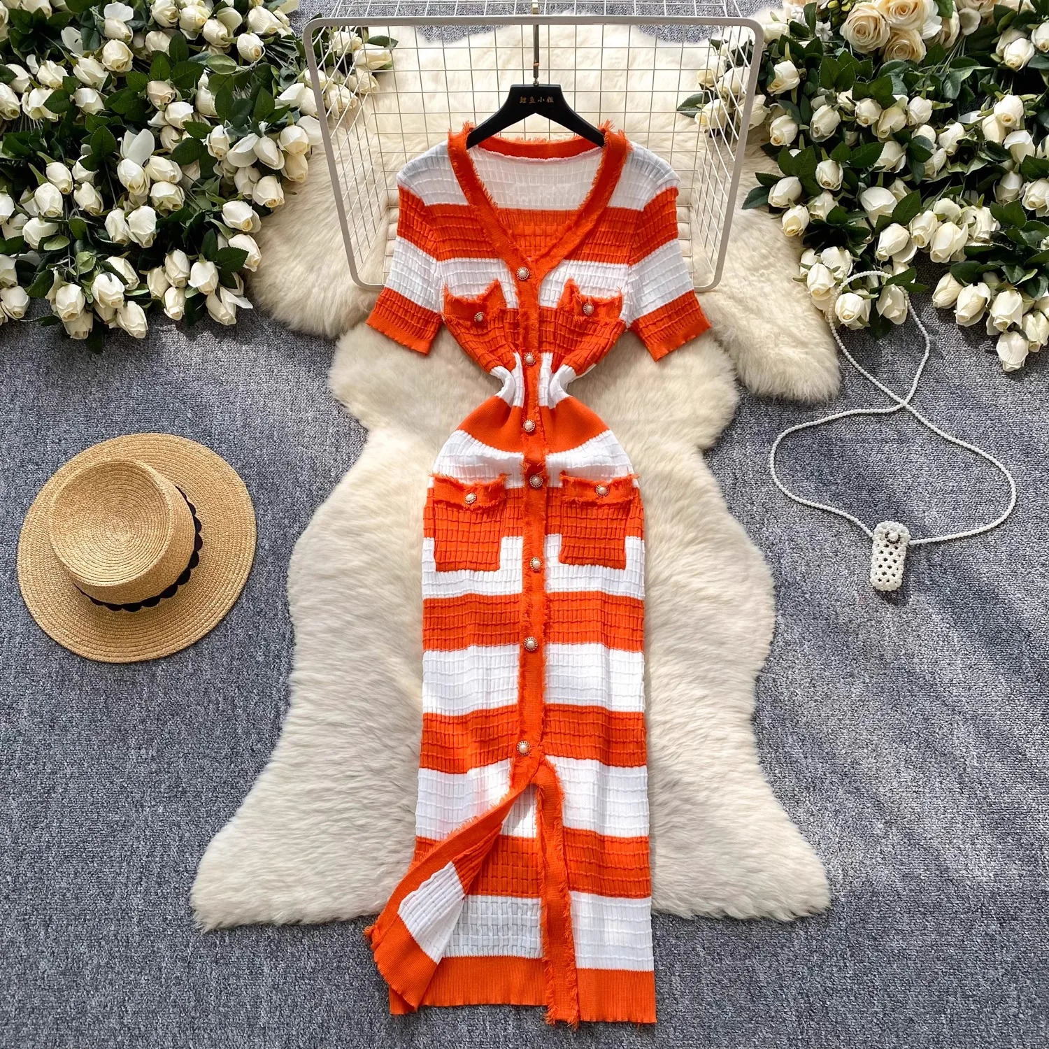 YuooMuoo Chic Fashion Sexy Package Hips Knitted Long Dress 2025 Spring and Summer Elegant Slim Waist Office Lady Sweater 250828