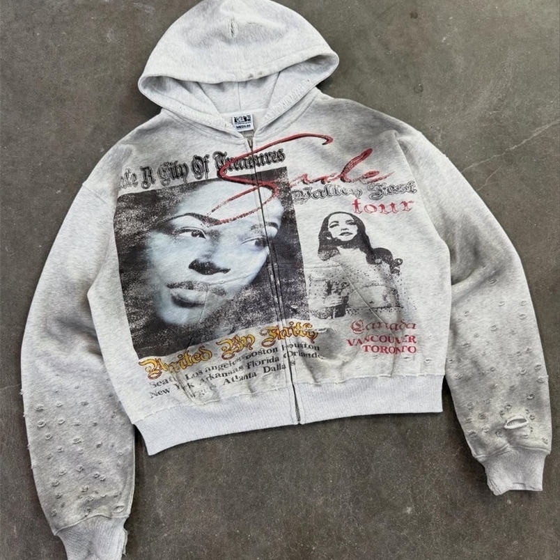 2025 Y2k American Hip Hop Harajuku Retro Cartoon Printed Sweatshirt Men Casual Loose Hip Hop Oversized Zipper Hoodie Women250828