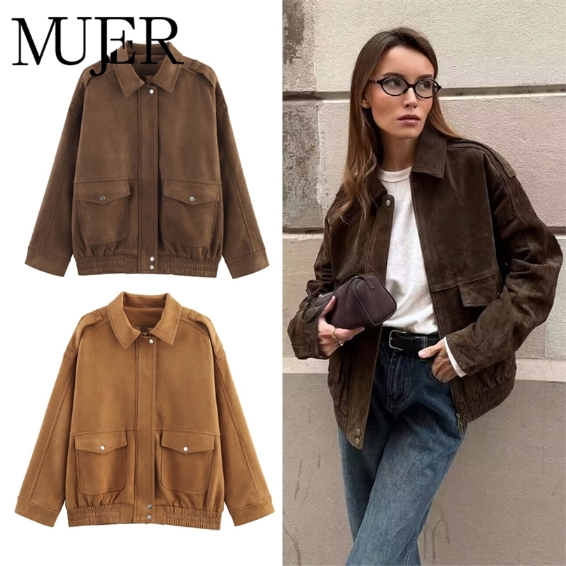 MUJER 2025 Bomber Jackets for Women Outerwears Suede Jacket Women Streetwear Holiday Women Coats Zipper in Coats and Jackets250828