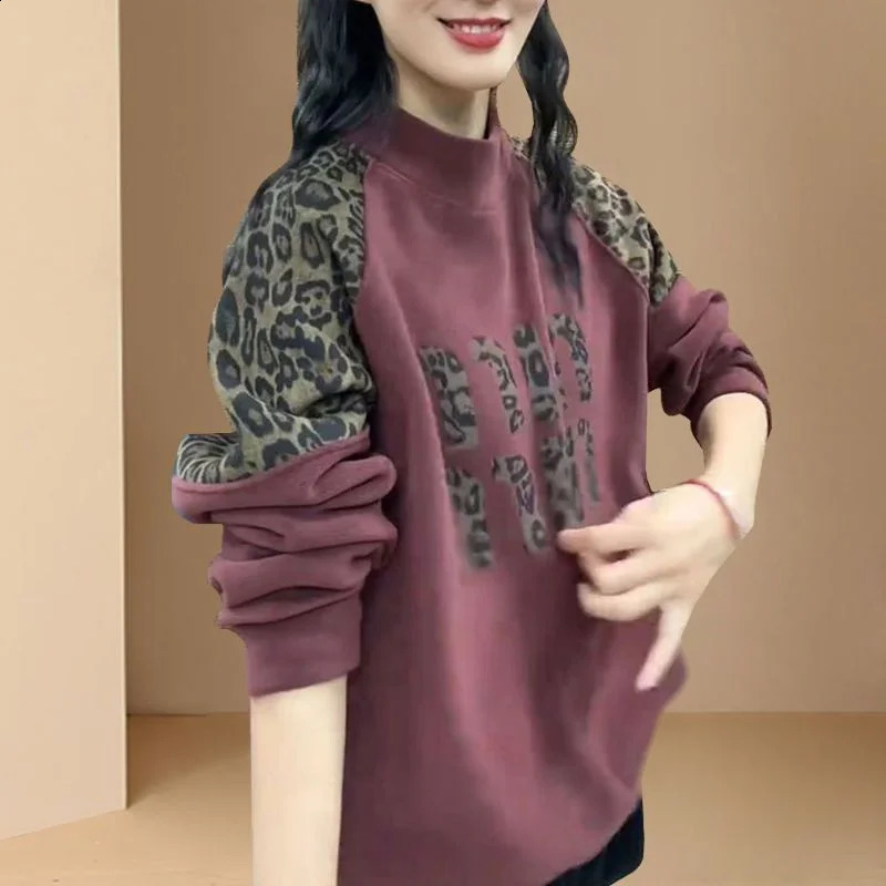 Spring and Autumn Casual and Fashionable Versatile Casual Round Neck Sweatshirt for Women Leopard Print Splicing Top 250828