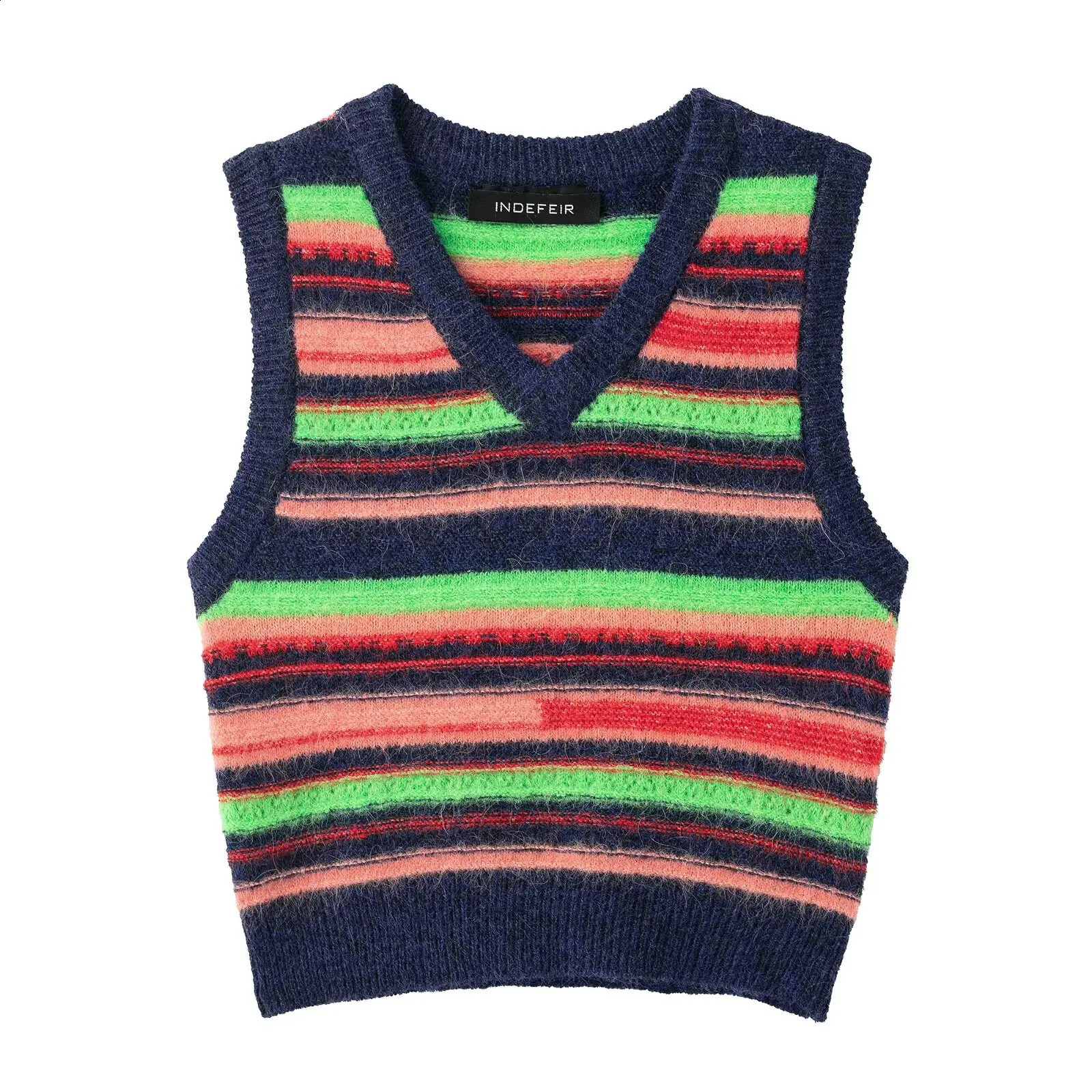 European and American style style allmatch Vneck sleeveless striped knitted vest top 250828