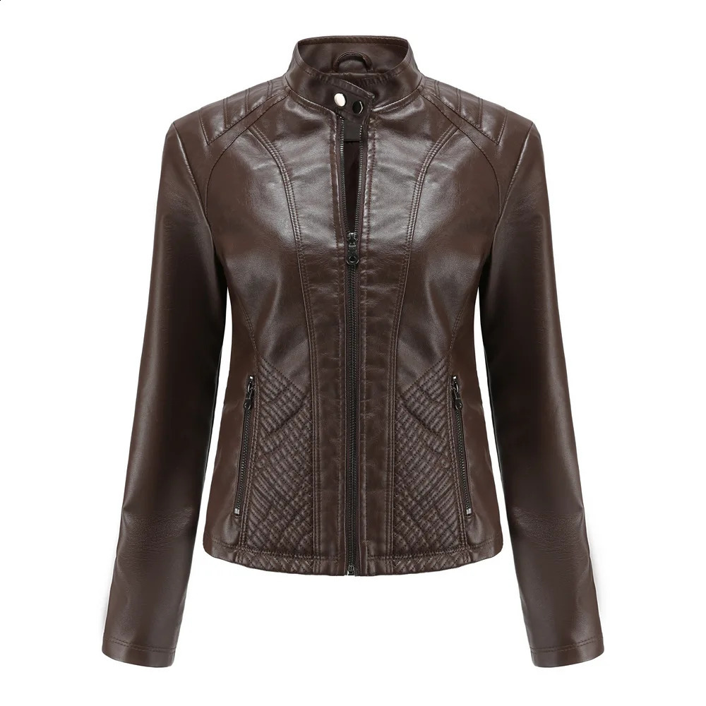 Leather Jacket Women Spring Autumn Jackets Ladies Motorcycle Large Size Stand Collar PU Leather Jacket Female Outerwear 3XL 250828