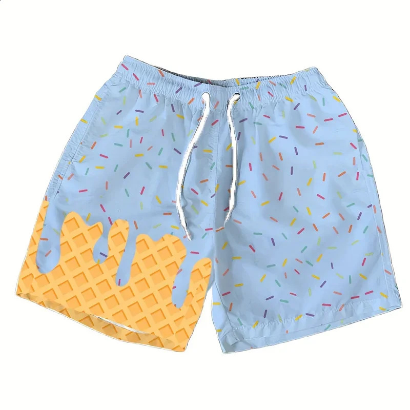 Multi Color Ice Cream Graphic Beach Shorts For Men Kids 3d Printed Cartoon Hawaiian Swimming Trunks Summer Loose Board 250828