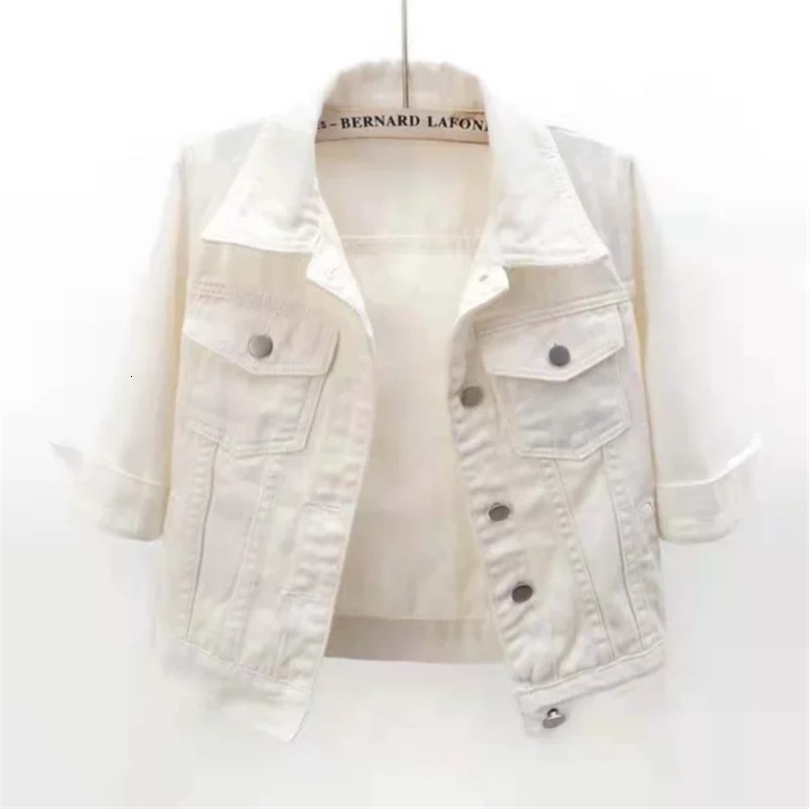 Women Spring Autumn Denim Jacket Tops Pink Color Solid Short Multicolor Feminino Three Quarter Sleeve Jean Jacket Size DURIKIES250828