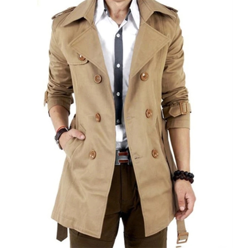 Autumn And Winter Mens MidLength Trench Coat Elegant British Solid Color Coat Korean Style DoubleBreasted Casual Trench Coat 250828