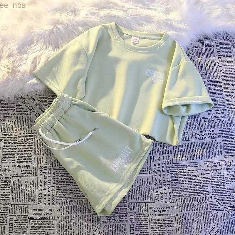 Womens Tracksuits Summer Loosefit Casual Sportswear Set Short Sleeve Shorts 2piece Trendy Outer Wear Comfortable Running Streetwear