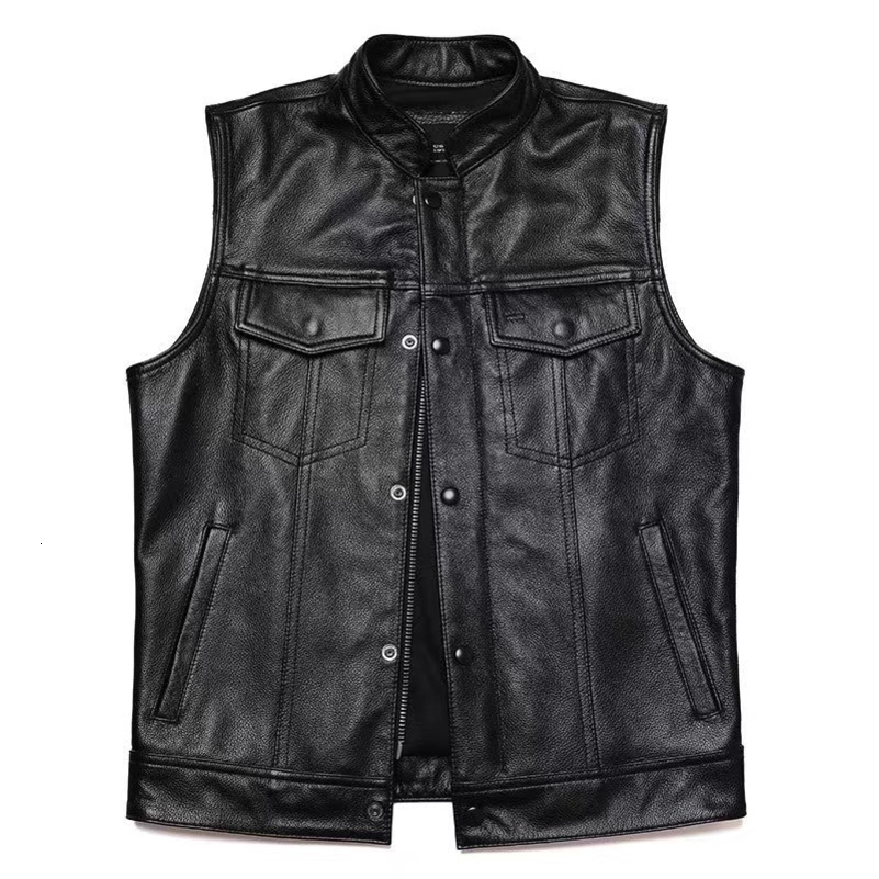 Autumn Winter Mens Faux Leather Waistcoat Classical Men Stand Collar Motorcycle Biker Leather Vest Stylish Clothing 250828
