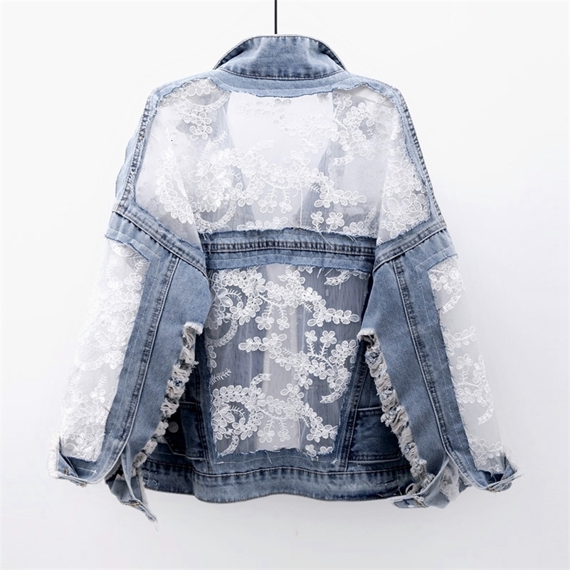 Autumn Streetwear Fashion Embroidery Lace Patchwork Sexy Denim Jacket Womens Wear Tassel Loose Denim Jacket 250828