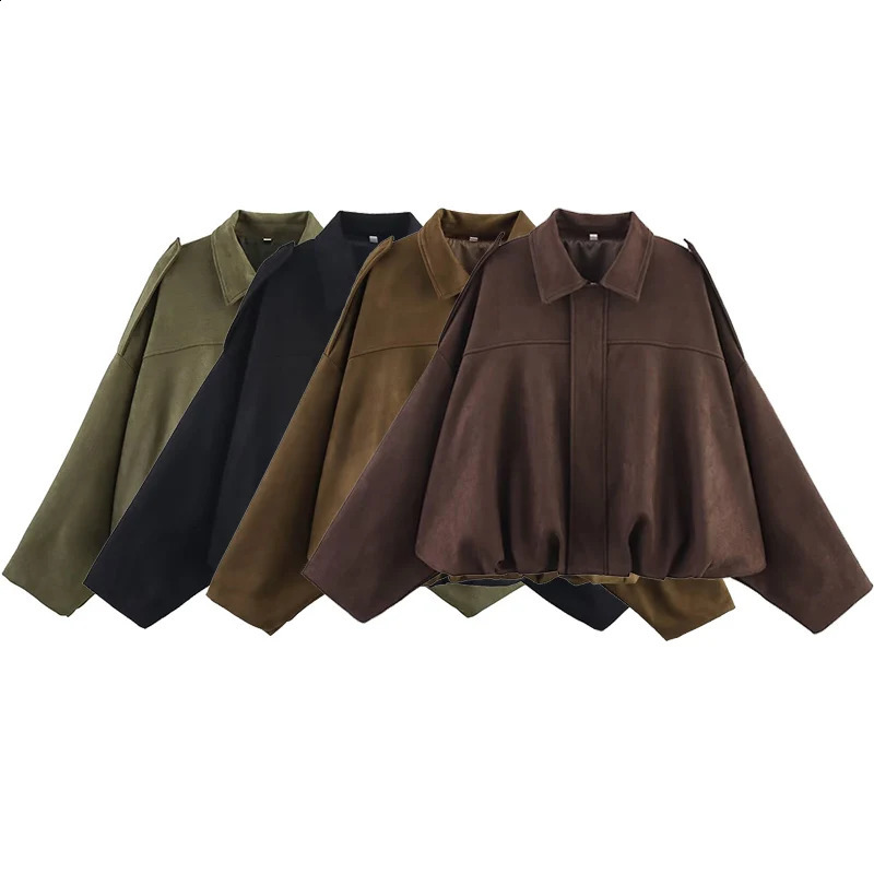 Willshela Women Fashion Solid Front Zipper Bomber Jackets Vintage Lapel Neck Long Sleeves Female Chic Lady Outfits 250823