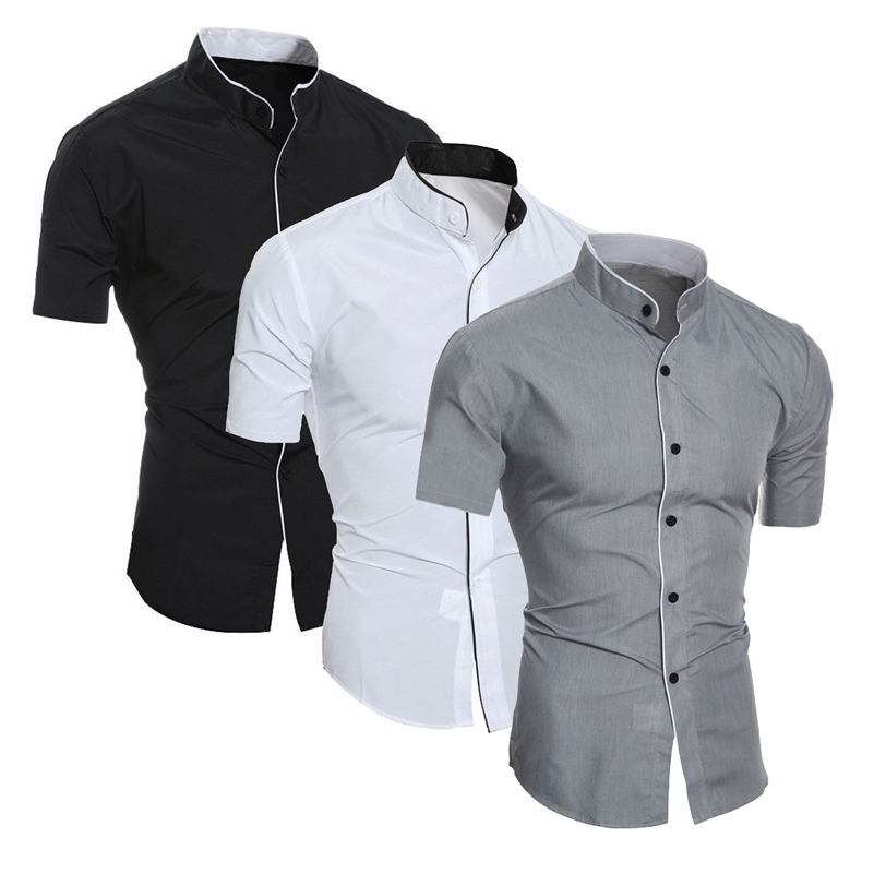 Mens summer shortsleeved casual fashion shirt comfortable and breathable slim mens solid color standup collar top y250828
