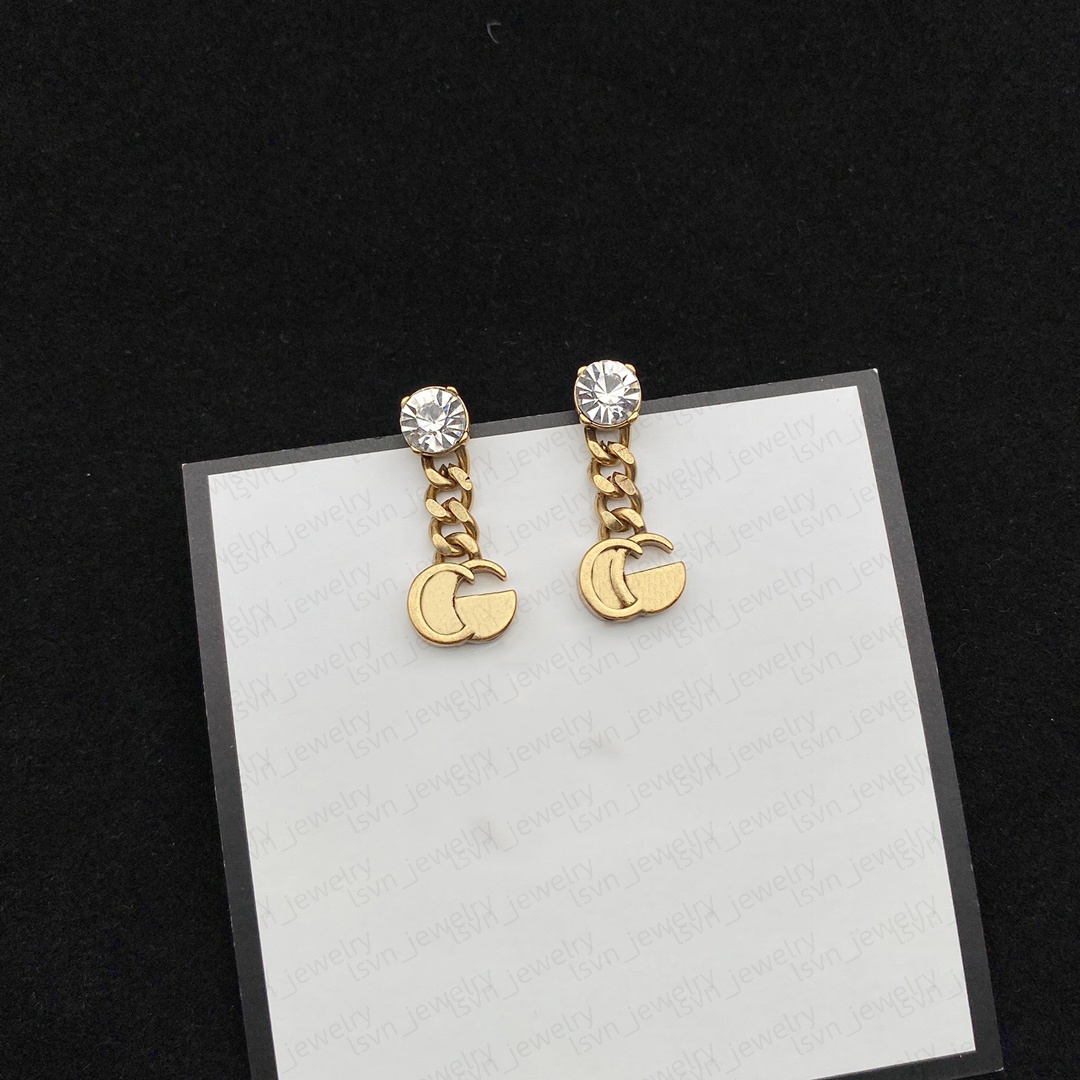 Trendy Style Stud Earrings Logo Printed Gold Color Fashion Pendant Luxury Brass Women Designer Earrings