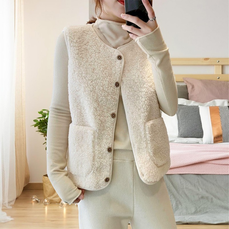 WomenS Teddy Fleece Vest Autumn Thin Vest Sleeveless Coat Plain Plush Vest Short Jacket Loose Fleece Vest Women Outwear 250828