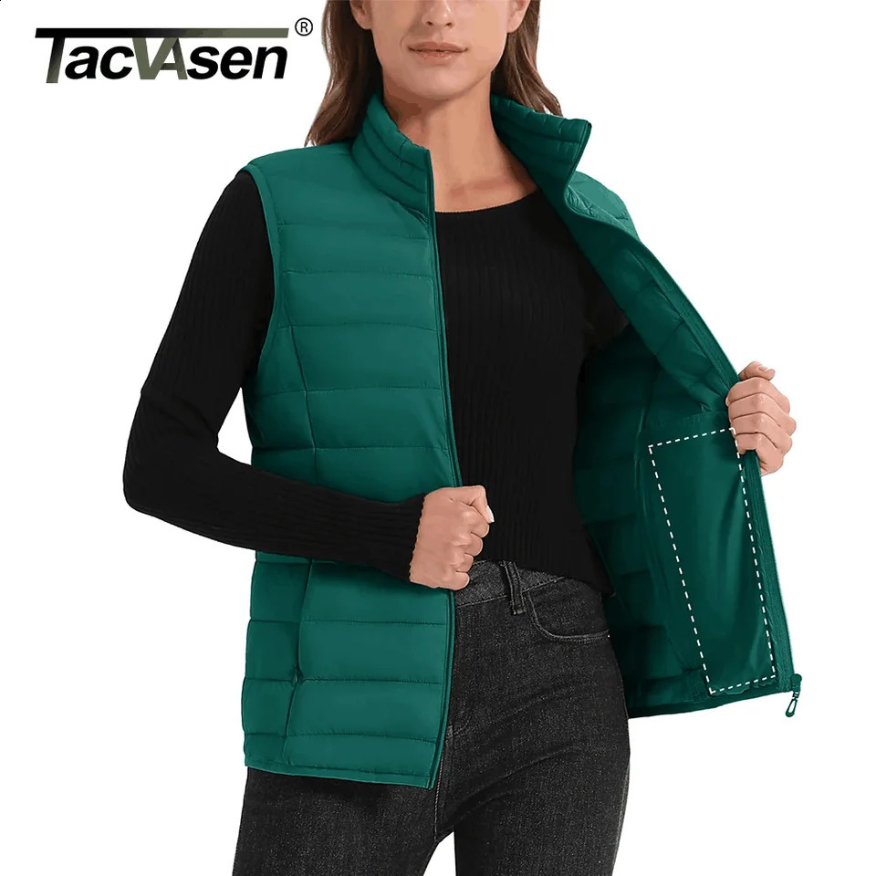 TACVASEN Puffer Padded Stand Collar Zipup Vests Womens Warm Sleeveless Outdoor Waistcoats Quilted Lightweight Outwear Jackets250828