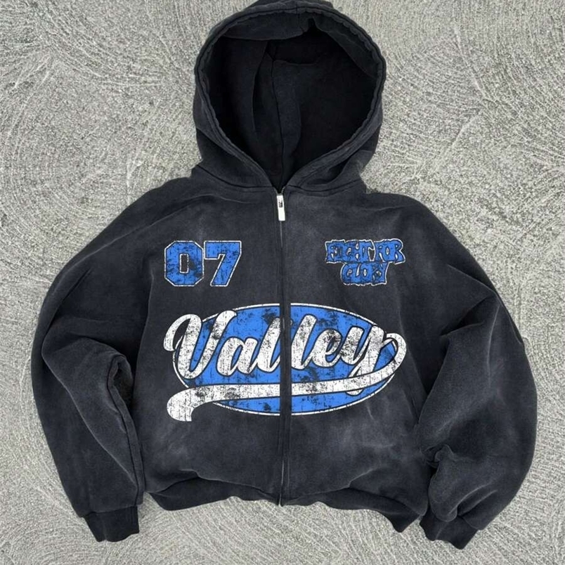 Y2K American hiphop retro monogrammed printed hoodie men clothing streetwear Harajuku jacket Gothic casual zip up hoodies250828