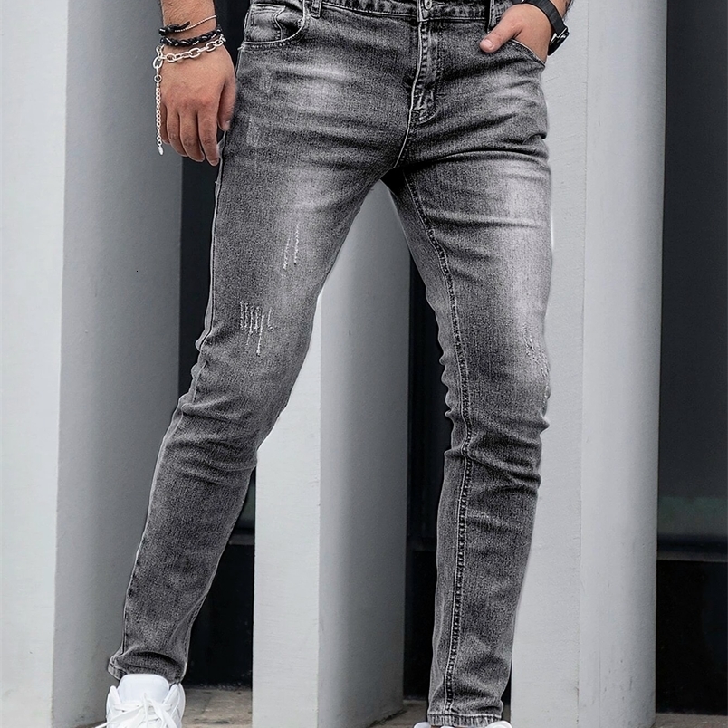 1 Piece of Mens FourSeason Snowflake Washed Fashion Jeans Stretch Slim Fit Light Gray Dark Black Casual Denim Pants Normcore250828