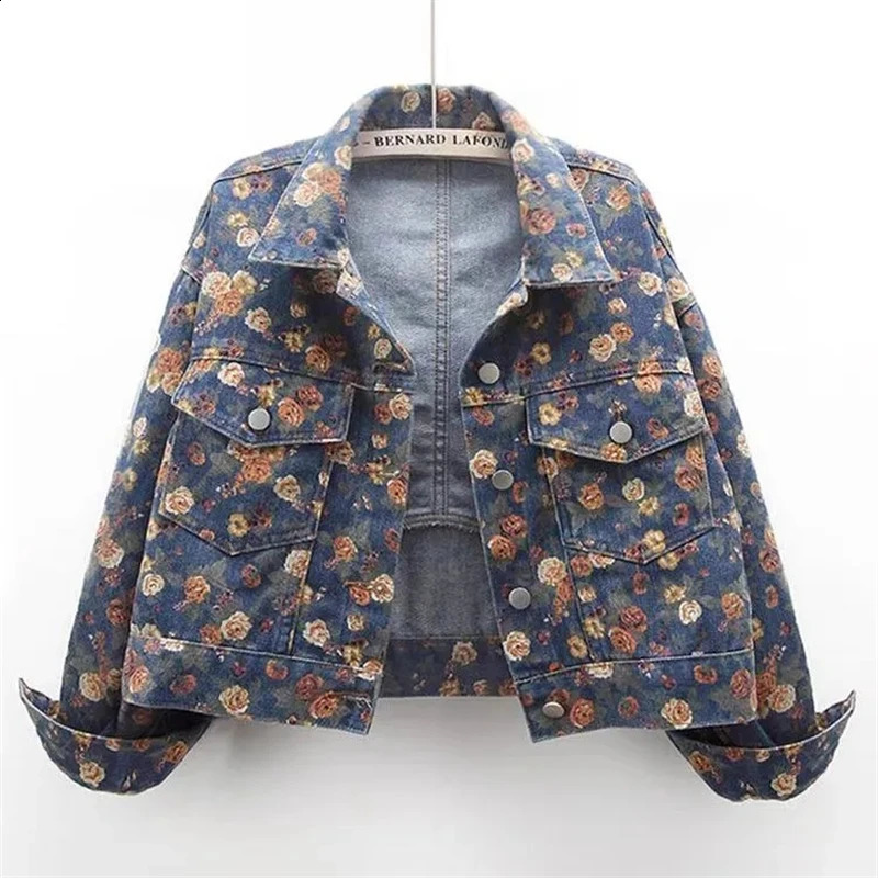 Women Denim Jacket 2025 Spring Autumn n Sense Printing Lady Outerwear Long Sleeve Korean Version Female Cow Coat 250828