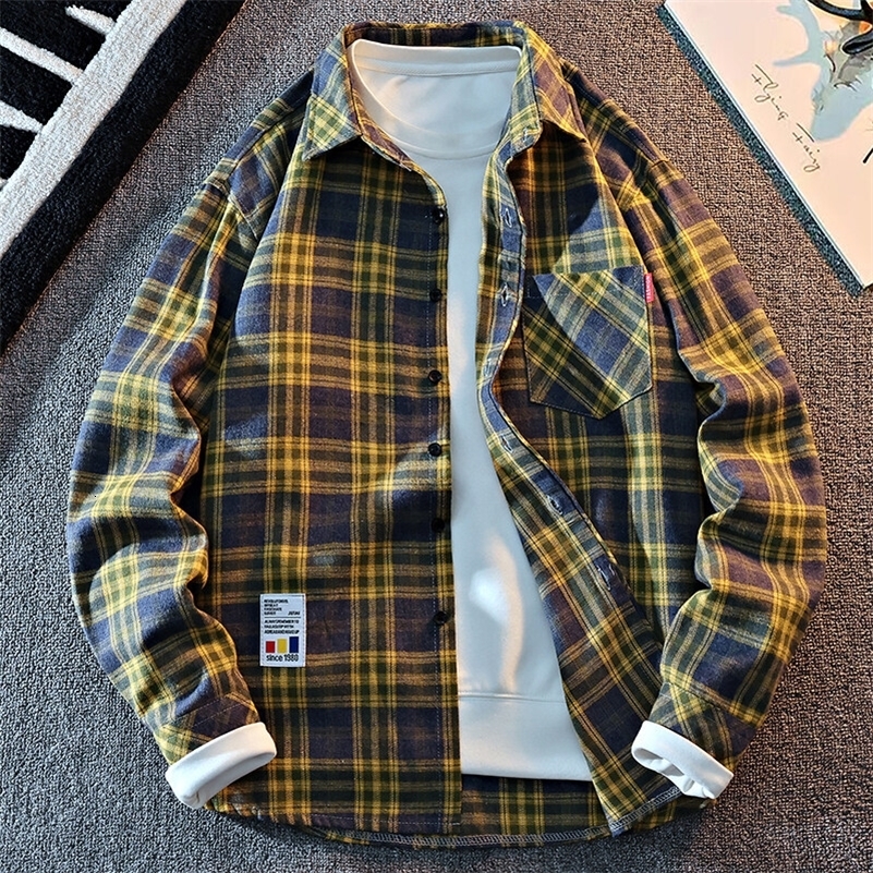 2025 Arrival Mens Plaid Shirt Long Sleeve Casual Shirts Button Down Regular Fit Work y250828