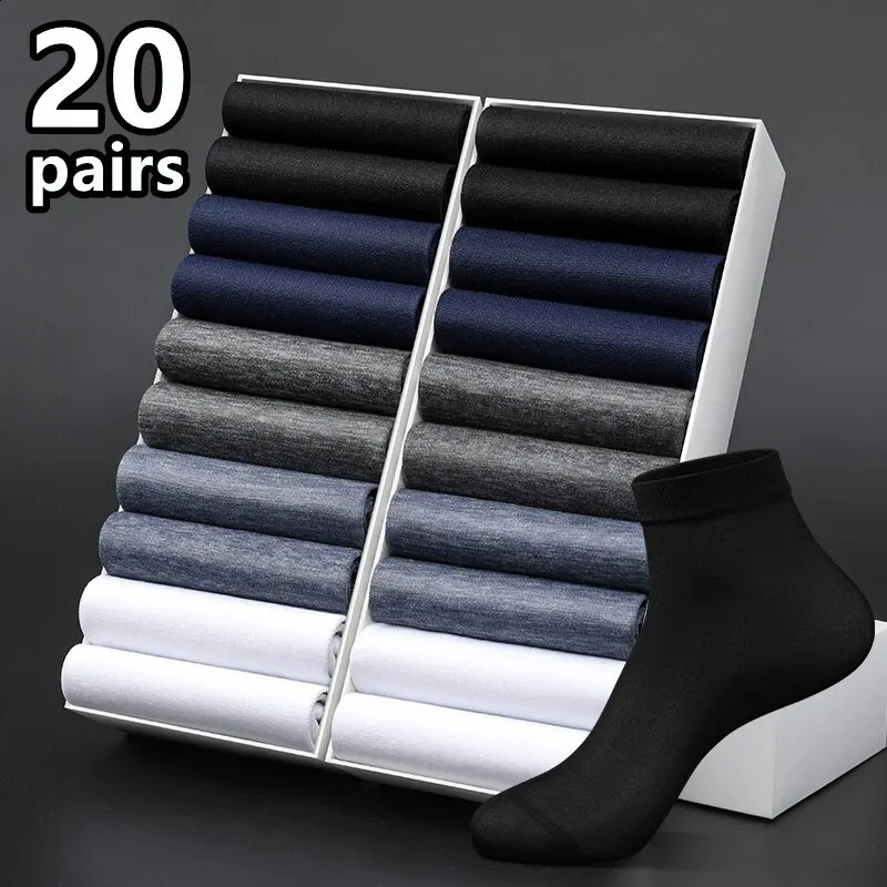 20 Pairs of Mens Summer Thin Ice Silk MidCalf Socks Business Breathable UltraThin Black Long Disposable 250828