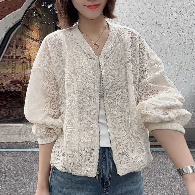 Spring Summer Lace Thin Jacket Women Parka Casual Femal Coat Hollow Out Embroidery Floral Women Thin Coat250828