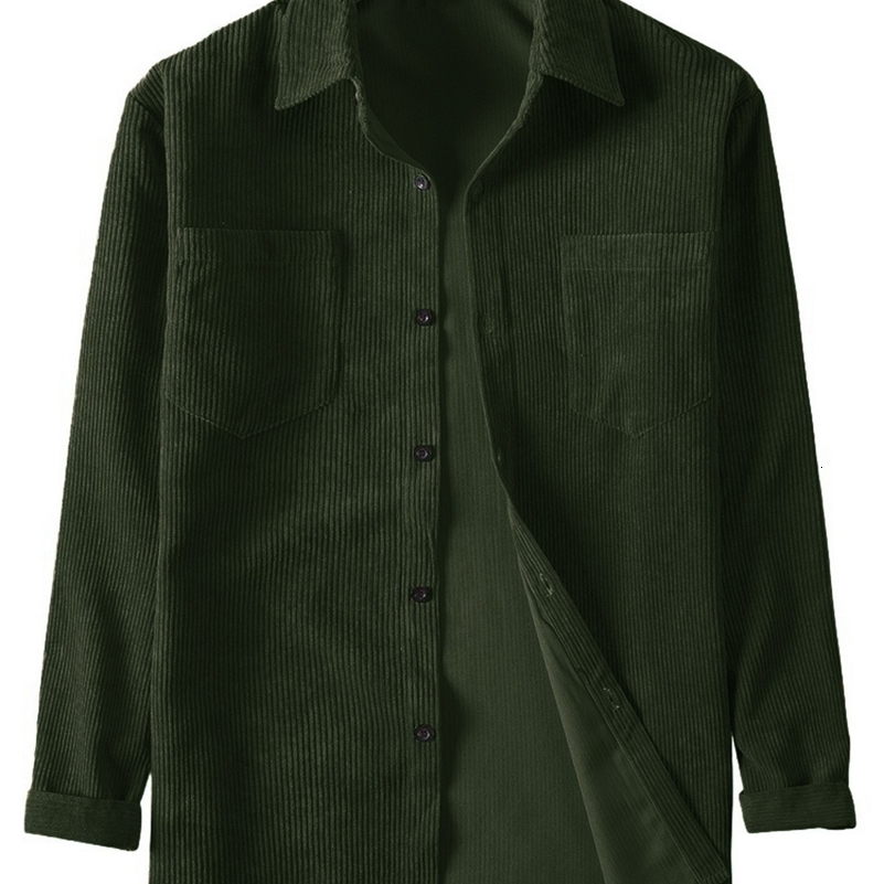Mens casual longsleeved corduroy solid color lapel shirt y250828
