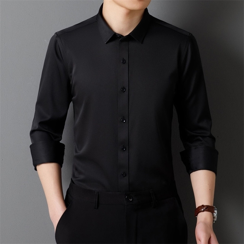 Mens Long Sleeved Shirt Classic Solid Color Soft Comfortable Fit Business Formal Social Without Pockets Red Black white 4XL 5XL y250828