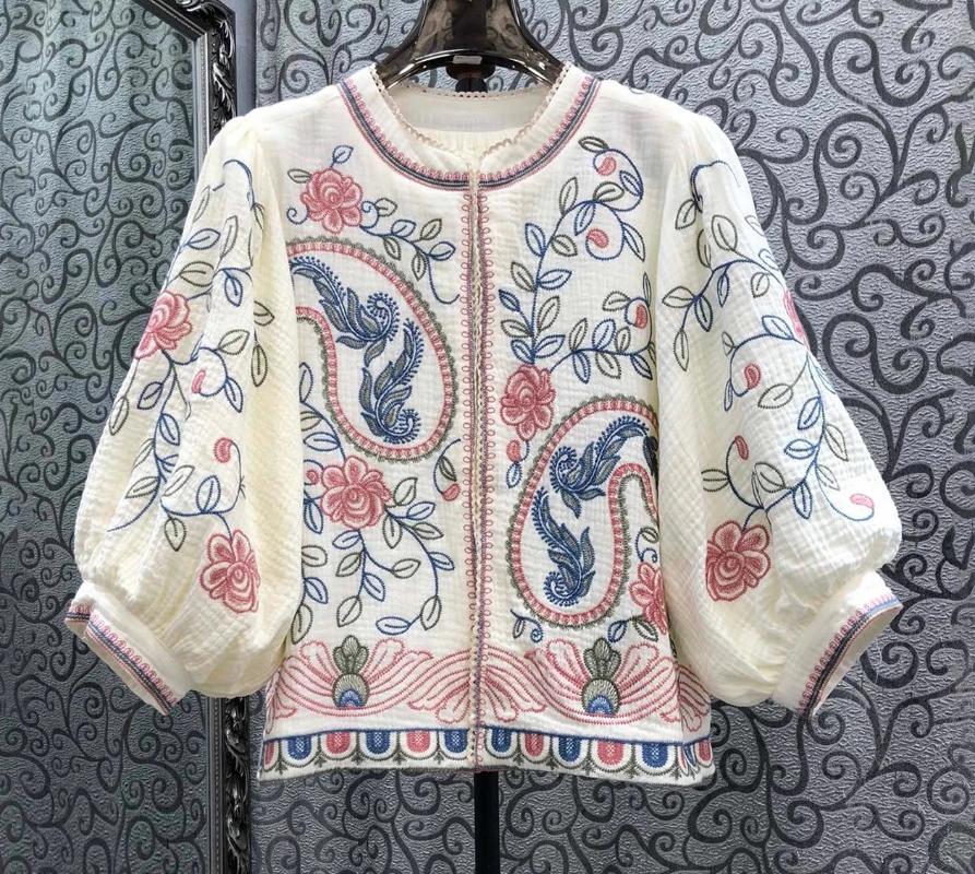 Women's Jackets Cotton Coats Outerwear 2025 Autumn Fashion Designer Clothing Women Allover Luxurious Embroidery 3/4 Sleeve Tops Coat Female