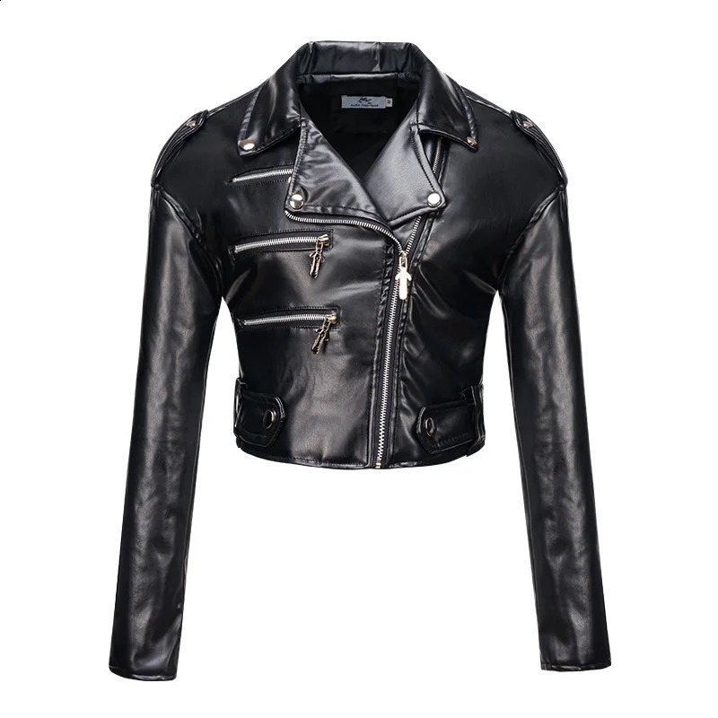 2025 Streetwear Leather Jacket Womens Short Coat Highwaisted Slim Inclined Zipperup Casual Motorcycle Outerwear Autumn Winter 250828