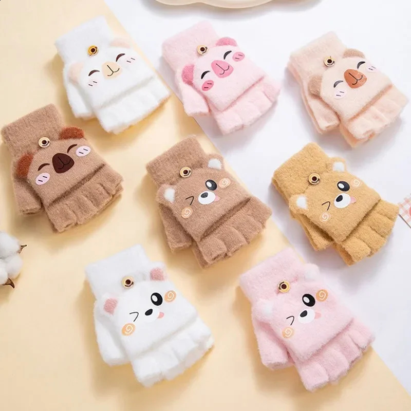 Winter Warm Children Mittens Cute Grils Baby Five Fingers Breathable Cartoon Gloves Boys Flip Gloves Kids Accessories 312Y250828