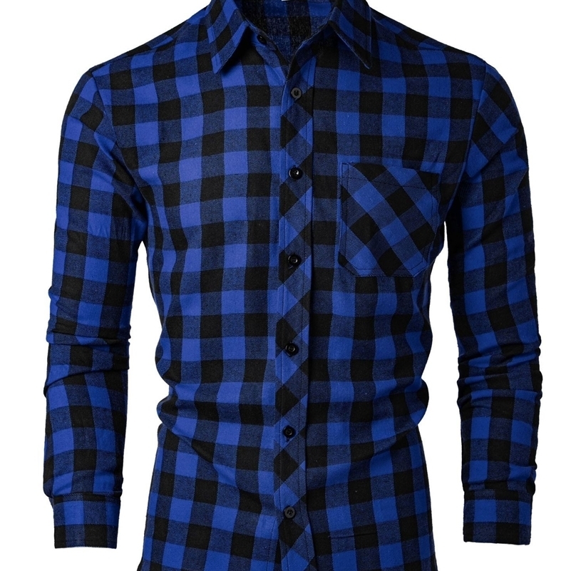 Mens Spring and Autumn Leisure Long Sleeve Lapel Plaid Shirt y250828