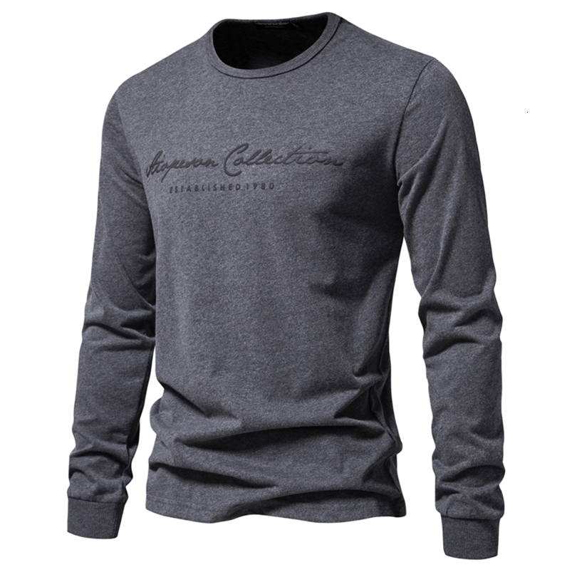 AIOPESON 100% Cotton Long Sleeve Mens Tshirt Solid Color Letter Print Casual T shirts for Men Spring Tops Tee Men Clothing250828ww