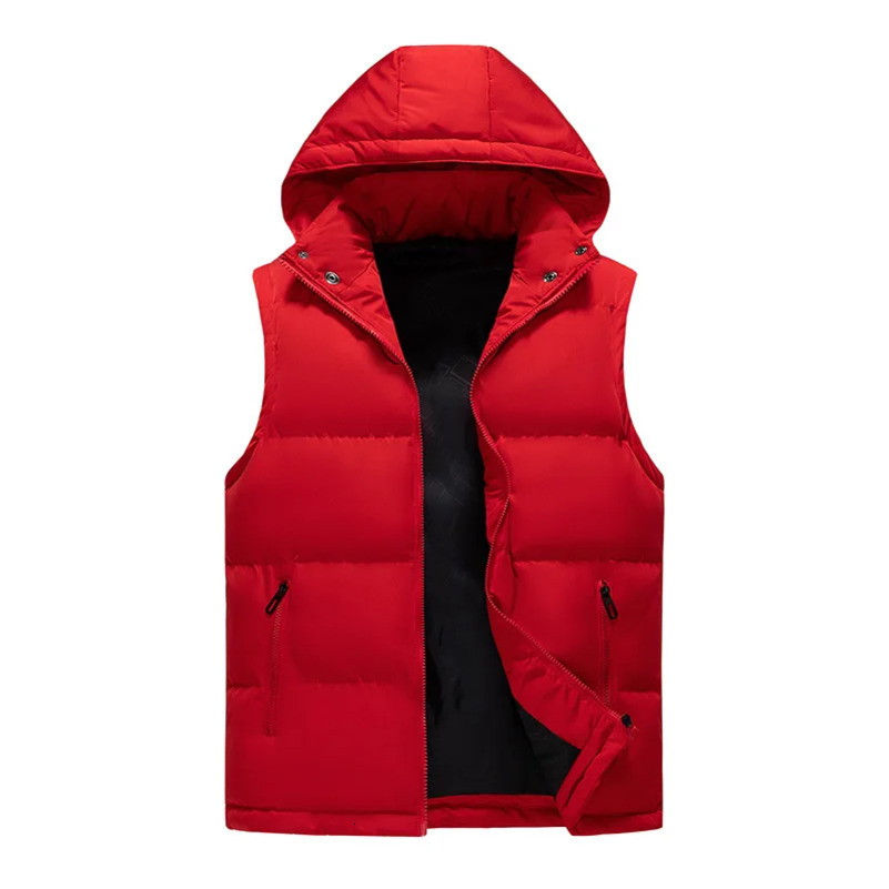 Hooded Vest Men Casual Waistcoat Sleeveless Padded Jacket Couples Detachable Hat Zipper pockets Down Jackets men Outwear 250828