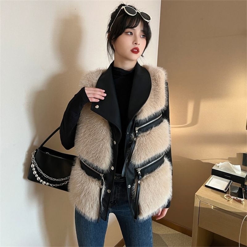 Fur Vest Womens Coat 2025 Autumn and Winter Patchwork Vest Fur Onepiece Vest Short Jacket 250828