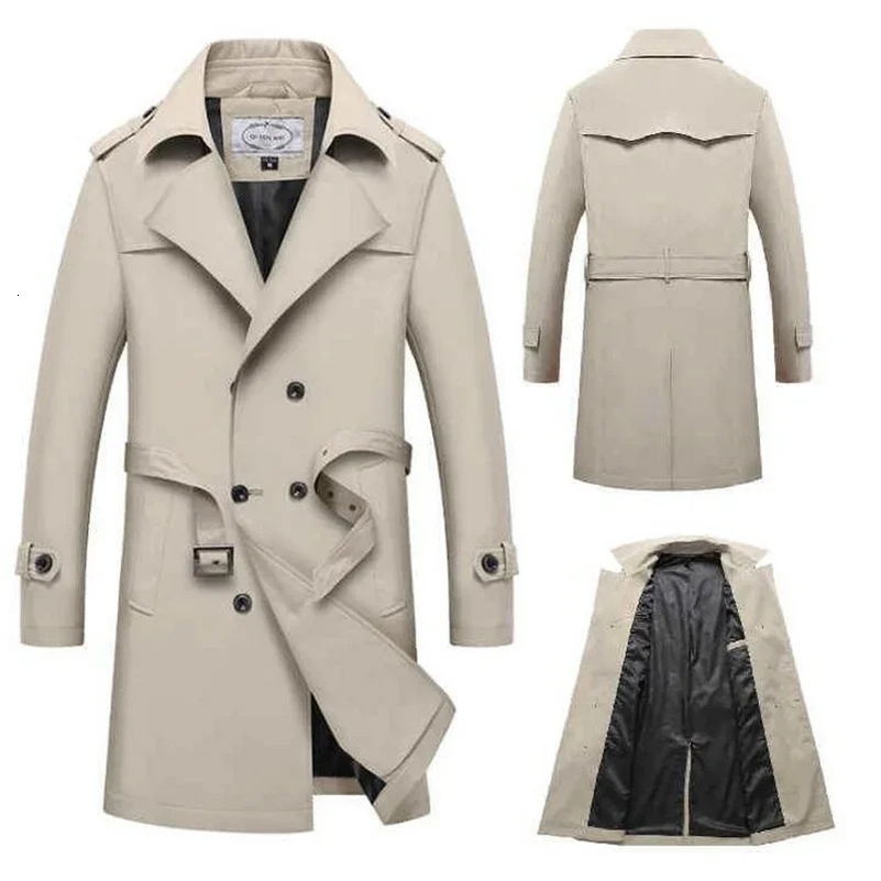 Customizable Mens Long Trench Trenchcoat Jacket Male Business Casual Trench British Trench Men Slim Double Breasted Jacket 250828