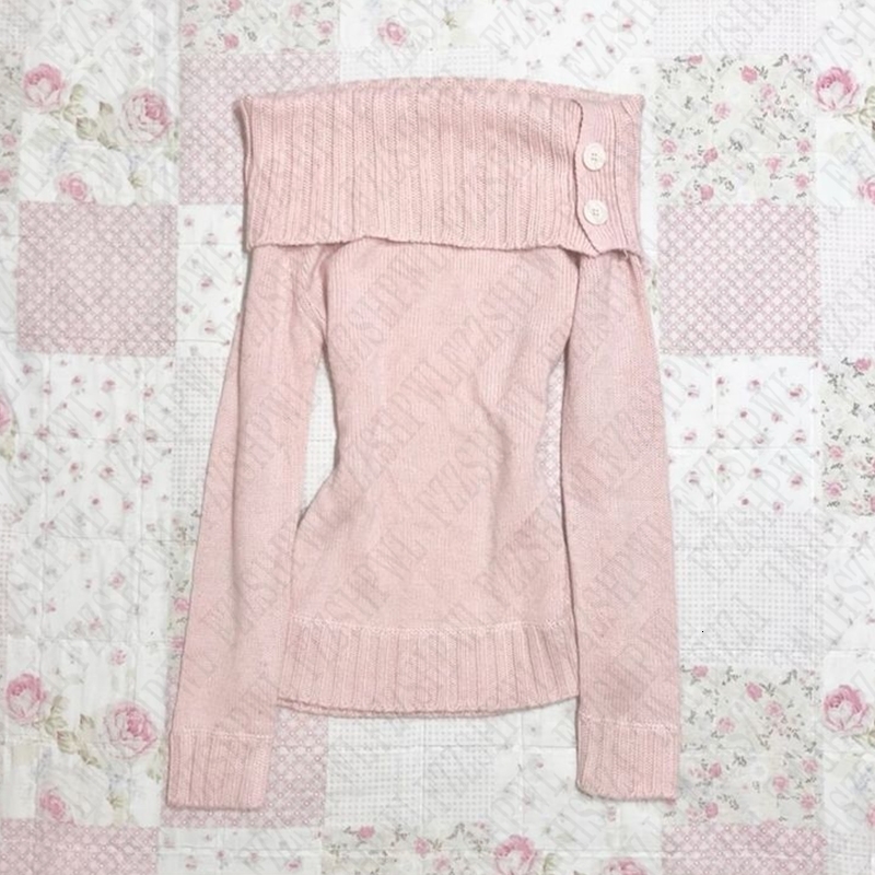 American vintage Harajuku Y2K aesthetic sweater casual slim fit long sleeve oneshoulder solid color pullover womens streetwear 250828