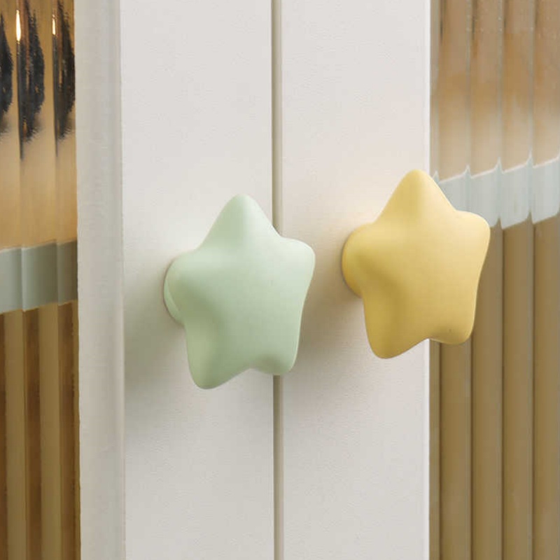 Ceramic Star Cabinet Knobs Cute Drawer Pulls with Smooth Finish Decorative Handles for Various Furniture Styles Including Bedroom Living Room Kit-image-1073139484