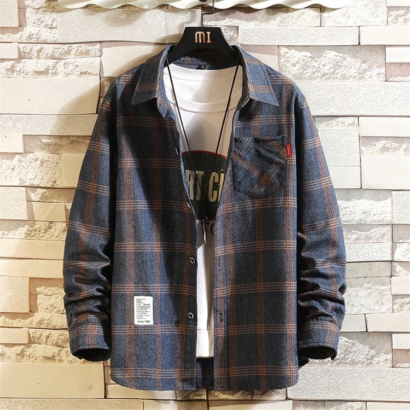 2025 Summer Mens Plaid Shirt Button Pocket Casual Fashion Elegant Long sleeve Turn Down Collar y250828