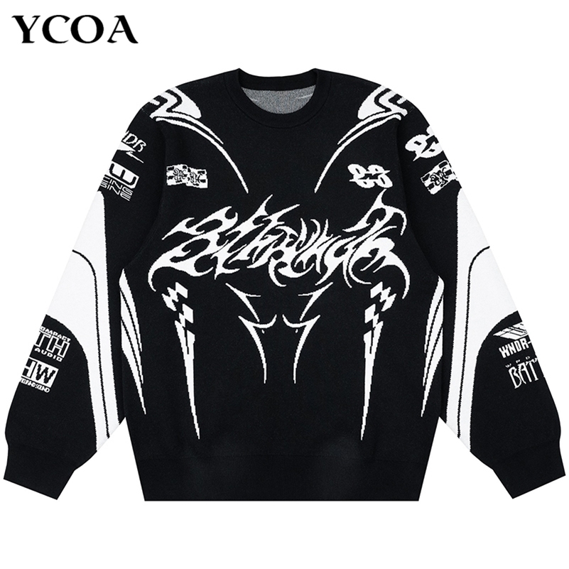 Men Winter Sweater Coat Knitwear Oversized Goth Long Sleeve Tops Korean Fashion Streetwear Y2k Harajuku Pullover Jumper Clothing 250828