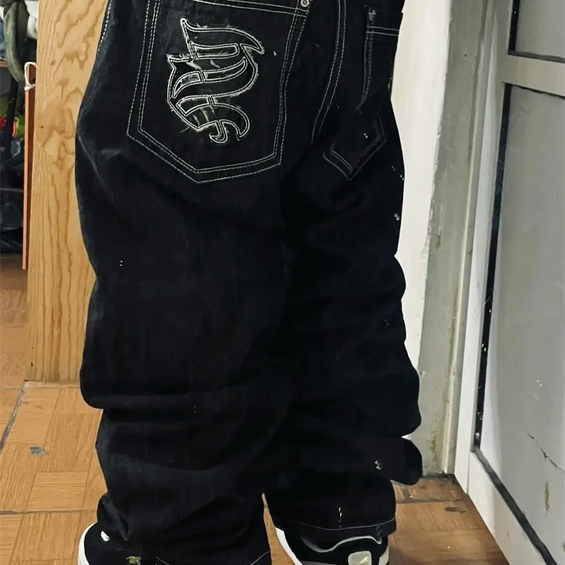 Y2K American Retro Hipster Men Jeans Embroidered Graphics Loose Couple Jeans Harajuku HipHop Street WideLeg Pants250828