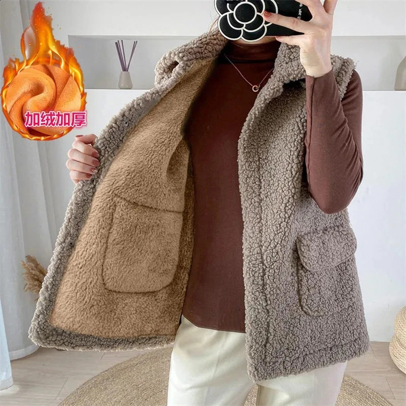 Faux Lamb Wool Thick Velvet Thickened Vest Jacket Female Autumn Winter Ladies Korean Outwear Waistcoat Vest Tops Women Warm 250828