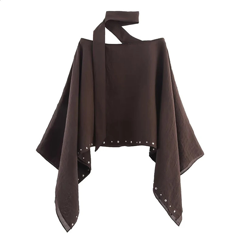 TRAF Womens Loose Cropped Cloak Jackets for Women 2025 Summer Rivet Scarf In Cape Coats And Jackets Holiday Casual Poncho250828