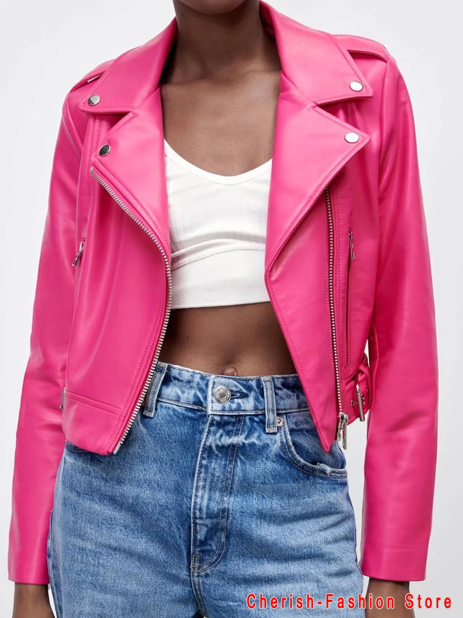 Arrival Winter Autumn Green Motorcycle leather jackets Pink leather jacket women leather coat slim PU jacket Leather 250828