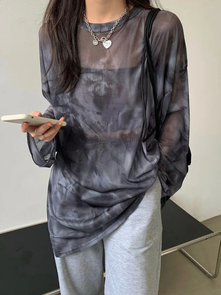 Tshirt Women Tie Dye Long Sleeve Ladies Spring Loose High Street Stylish Thin Leisure Minimalist Harajuku Ins Comfortable Chic 250828