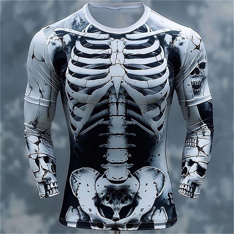 Men Long Sleeve Tshirt 3D Print Skeleton Skulls Pattern Tops Casual Fashion Tshirt Sweatshirt Breathable Streetwear Loose Tees250828