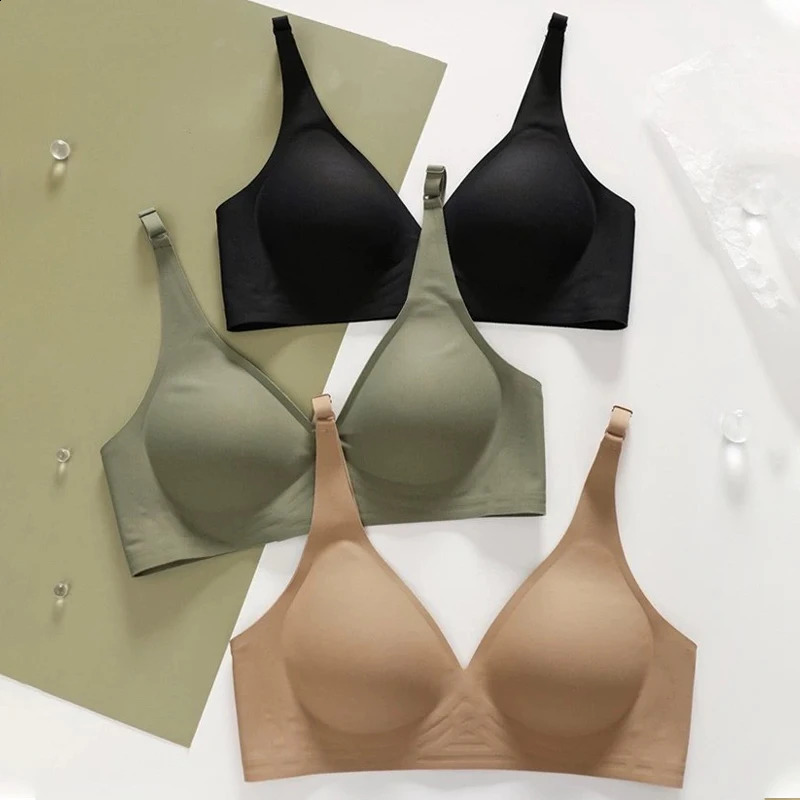Seamless Sexy Bra Women Wireless Deep V Brassieres Female Soft Intimates Underwear SXL Breathable Sleepwear Bralette Ice Silk250828