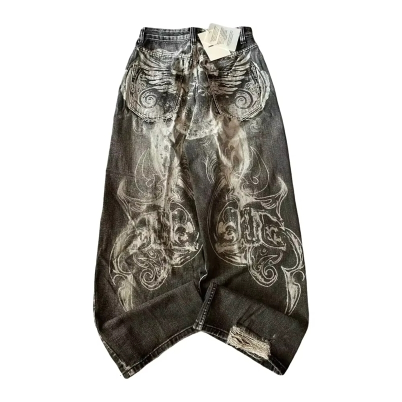 Streetwear Fashion Oversized Print Baggy Jeans Women Y2K Harajuku Hip Hop Vintage Gothic High Waist Wideleg Pants Trousers250828